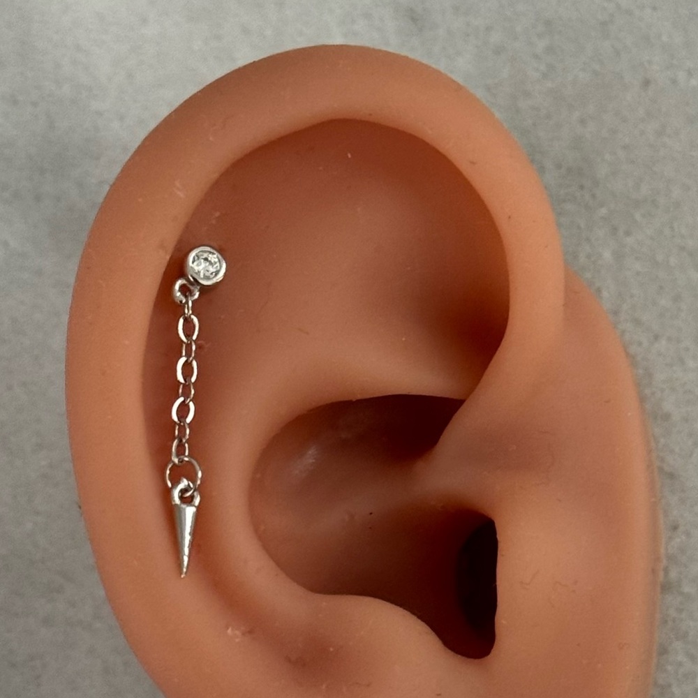 Silver Crystal Chain Spike Dangle Cartilage Earring 

Brand New

Stainless Steel